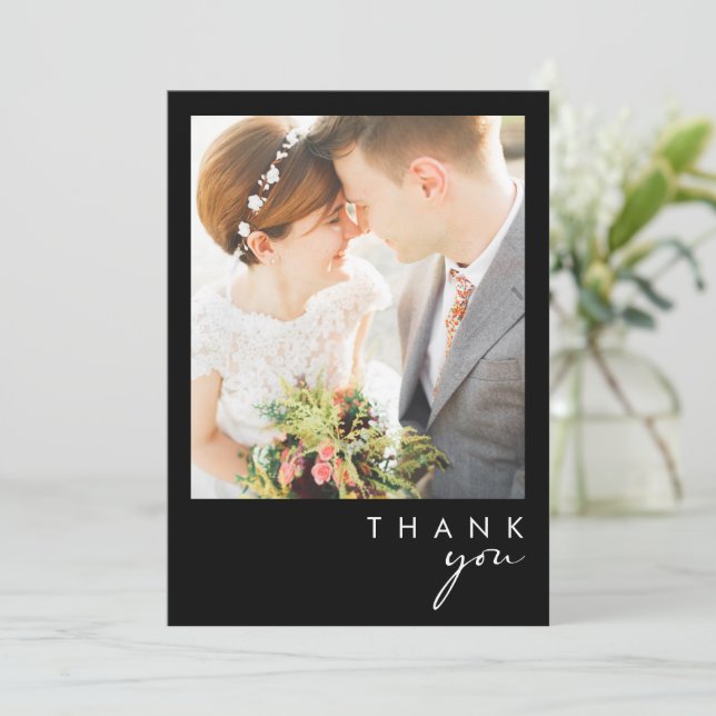 Modern Minimalist | Black Flat Photo Thank You Card (Standing Front)
