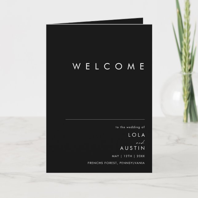Modern Minimalist | Black Folded Wedding Program (Front)