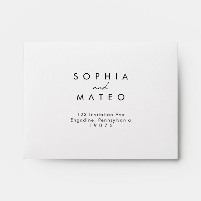 Modern Minimalist Black Font Self Addressed RSVP Envelope (Front)