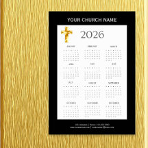 Modern Minimalist Black Gold 2026 Calendar Magnet