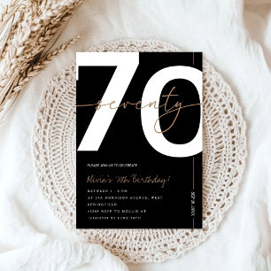 Modern Minimalist Black & Gold 70th Birthday Party Invitation