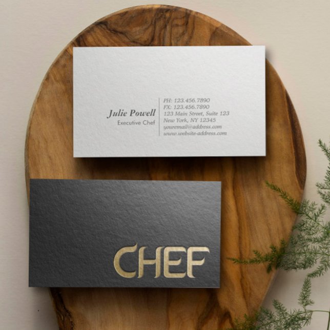Modern Minimalist Black & Gold Embossed Text Chef Business Card (Creator Uploaded)