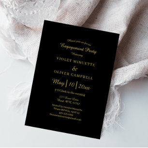 Modern Minimalist   Black Gold Engagement Party Invitation