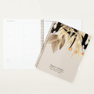 Modern Minimalist Black Gold Floral Elegant  Planner