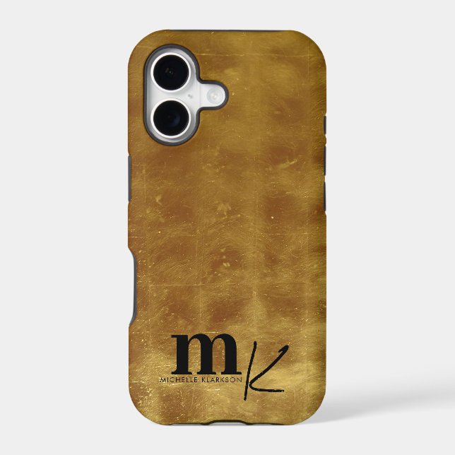 Modern Minimalist Black Gold Foil Monogram  (Back)