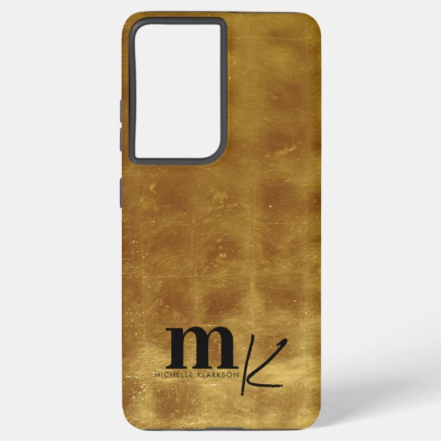 Modern Minimalist Black Gold Foil Monogram  Samsung Galaxy S21 Ultra Case (Back)