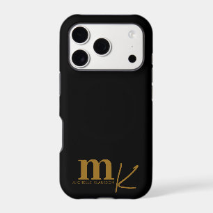Modern Minimalist Black Gold Monogram