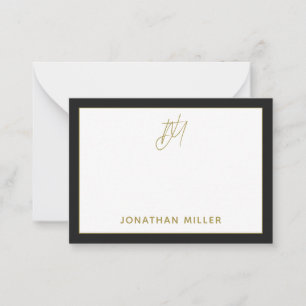 Modern Minimalist Black Gold Monogram Card