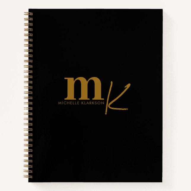 Modern Minimalist Black Gold Monogram  Notebook (Front)