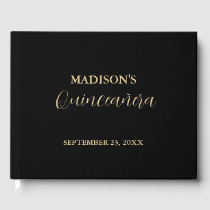 Modern Minimalist black & Gold quinceañera Guest Book