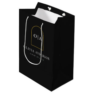 Modern Minimalist Black Gold Salon Product Logo Medium Gift Bag