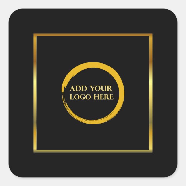 Modern minimalist black gold simple add your logo square sticker (Front)