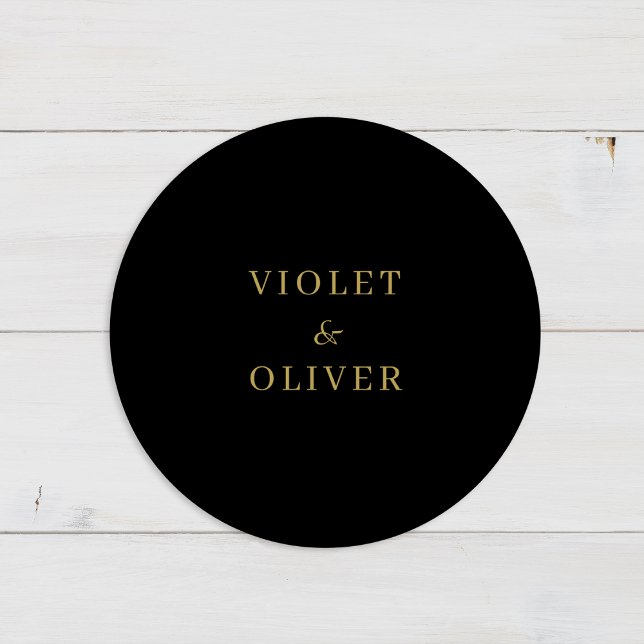 Modern Minimalist | Black Gold Wedding Classic Round Sticker (Creator Uploaded)