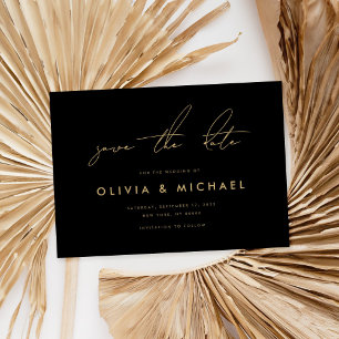 Modern Minimalist Black Gold Wedding Save the Date