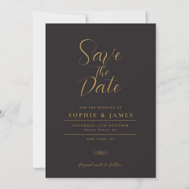 Modern Minimalist Black Gold Wedding Save The Date Invitation (Front)
