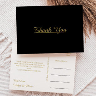 Modern Minimalist   Black Gold Wedding Thank You Postcard