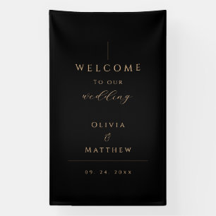 Modern Minimalist Black Gold Wedding Welcome Banne Banner