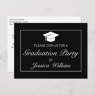 Modern Minimalist Black Graduation Invitation Postcard