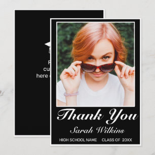 Modern Minimalist Black Graduation Photo Thank You Card