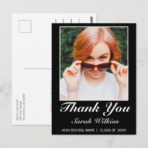 Modern Minimalist Black Graduation Photo Thanks Postcard