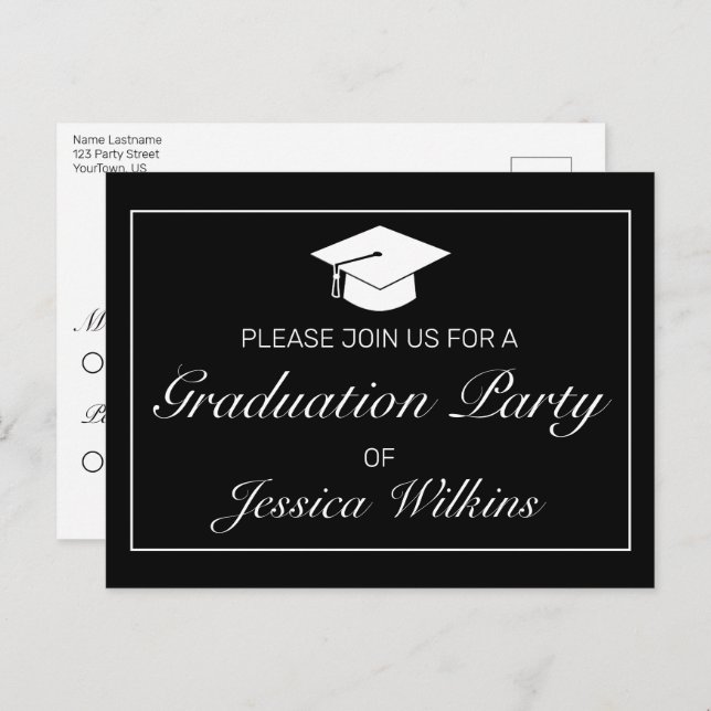 Modern Minimalist Black Graduation RSVP Invitation Postcard (Front/Back)