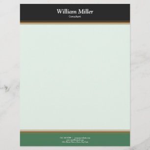 Modern Minimalist Black Green Stripes Custom Letterhead