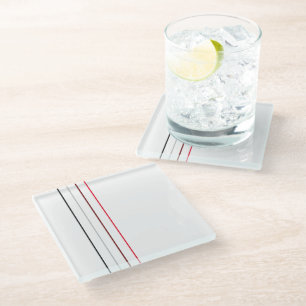 Modern Minimalist Black Grey Red Lines Glass Coaster