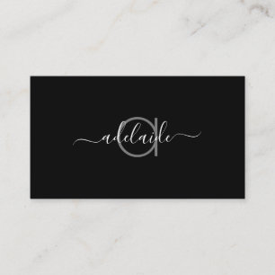 Modern Minimalist Black Hair Stylist Monogram Business Card