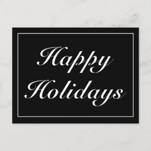 Modern Minimalist Black Happy Holidays Greeting Announcement Postcard