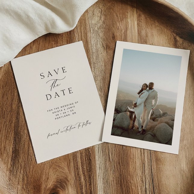Modern Minimalist Black & Ivory Photo Wedding Save The Date (Creator Uploaded)