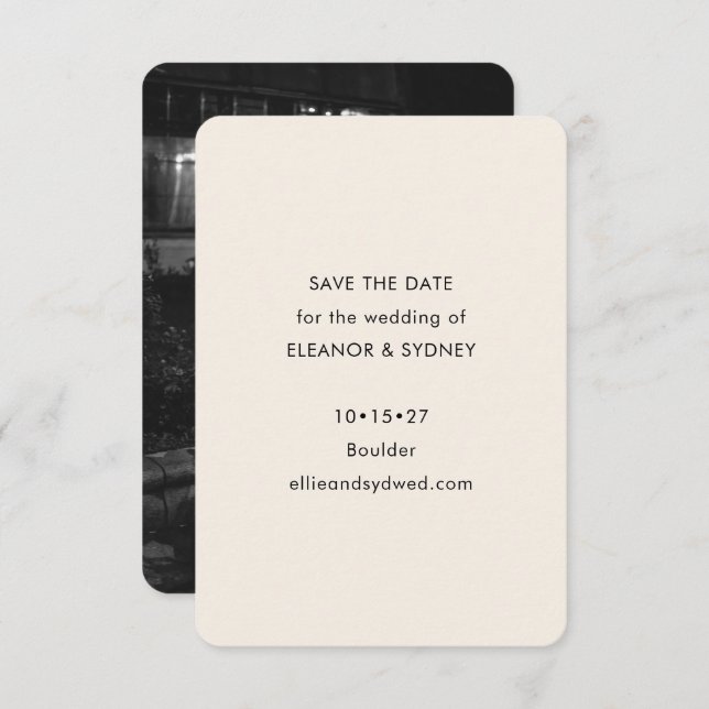Modern Minimalist Black Ivory Wedding Photo Save The Date (Front/Back)