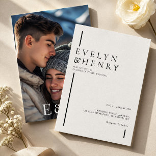 Modern Minimalist Black Line Photo Wedding Invitation