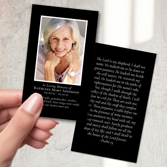 Modern Minimalist Black Memorial Prayer Card (Creator Uploaded)