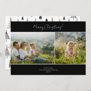 Modern Minimalist Black Merry Christmas Two Photo Holiday Card
