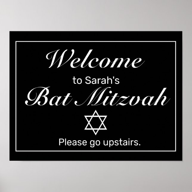 Modern Minimalist Black Mitzvah Welcome Sign (Front)