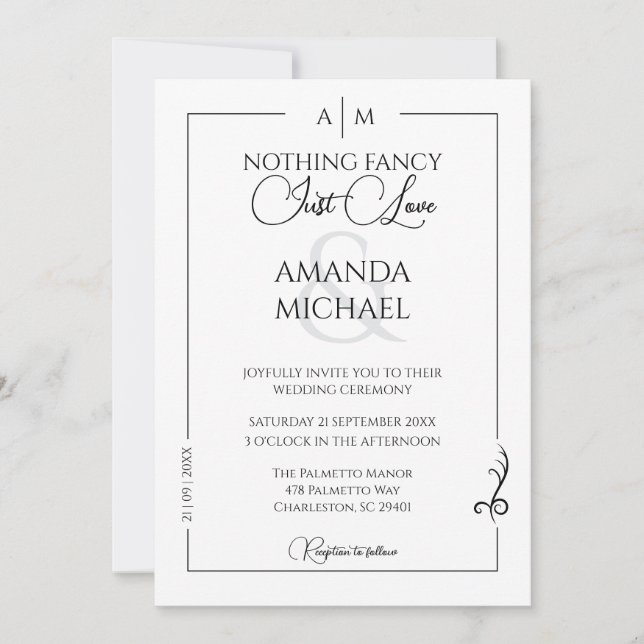 Modern Minimalist Black Monochrome Wedding Invitation (Front)