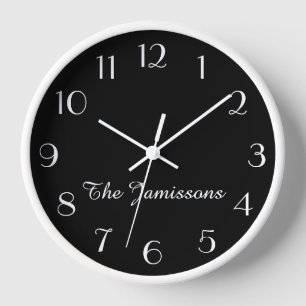 Modern Minimalist Black Name White Trim Wall Clock