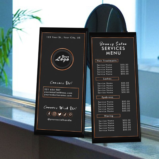 Modern Minimalist Black Orange Trendy Salon Menu (Creator Uploaded)