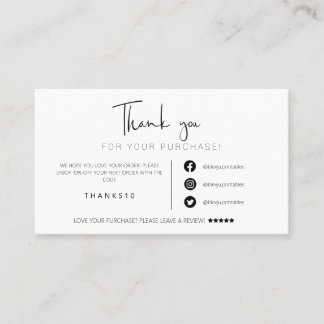 Modern minimalist black  order thank you  business business card