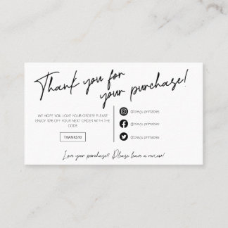 Modern minimalist black  order thank you  business card
