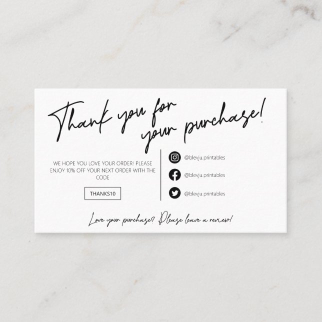 Modern minimalist black  order thank you  business card (Front)