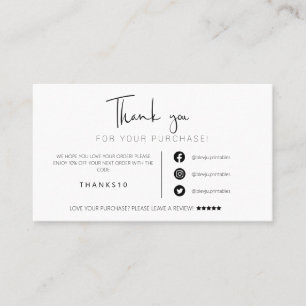 Modern minimalist black  order thank you  business card