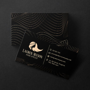 Modern Minimalist Black Peach Hair Stylist Salon Business Card