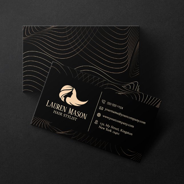 Modern Minimalist Black Peach Hair Stylist Salon Business Card (Creator Uploaded)