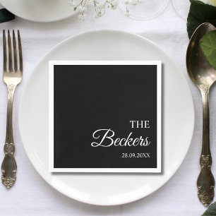 Modern Minimalist Black Personalised Wedding Napkin