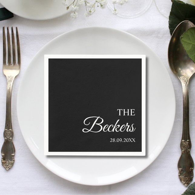 Modern Minimalist Black Personalised Wedding Napkin (Creator Uploaded)