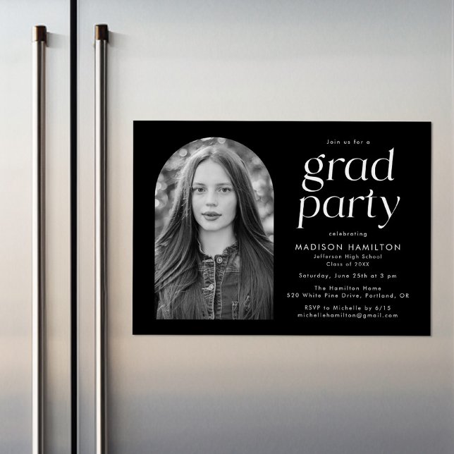 Modern Minimalist Black Photo Graduation Party Magnetic Invitation (Creator Uploaded)