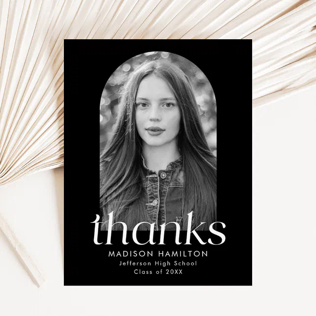 Modern Minimalist Black Photo Graduation Thank You Postcard | Zazzle