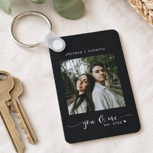 Modern Minimalist Black Photo Script Key Ring