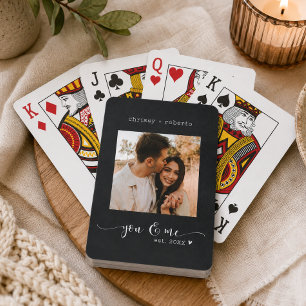 Modern Minimalist Black Photo Script Playing Cards